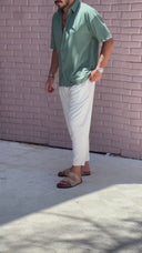 Men's Mint Green Half Sleeve Pleated Shirt