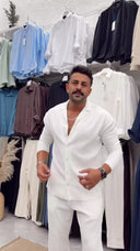 Men's White Stripes Casual Set