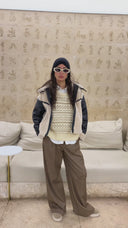 Women's Sleeve Leather Shearling Jacket In Beige
