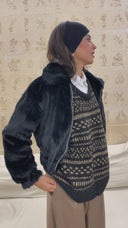 Women's Plain Fluffy Jacket In Black