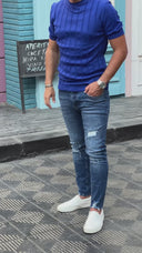 Men’s Slim Fit Cut Denim Trousers In Blue