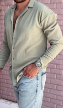 Men's Sage Green Long Sleeve Stripes Shirt